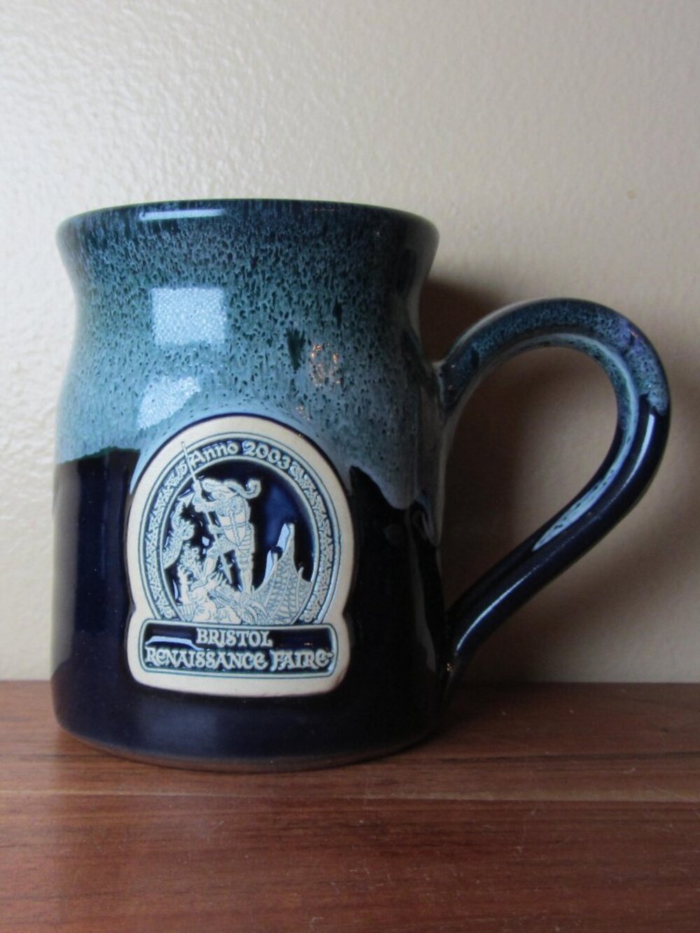 2003 Bristol renaissance fair blue heavy stein mug Deneen Pottery (W6833)